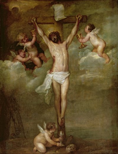 Cristo atendido por ángeles sosteniendo cálices de Peter Paul Rubens